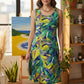 Abstract Dress (sleeveless) brushstroke-inspired tropical print in rich greens