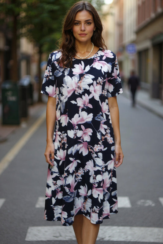 Floral Navy & Pink Dress