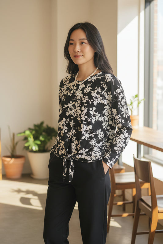 Black and White Floral Blouse by Creation