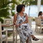 Floral White & Black Sleeveless Maxi Dress