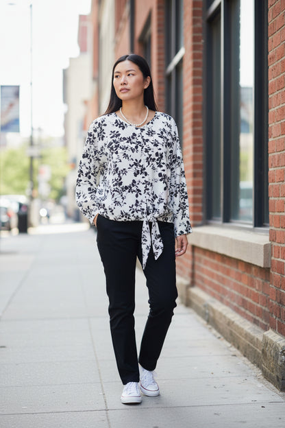 White and Black Floral Blouse by Creation
