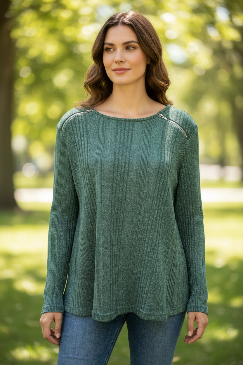 Textured Zip-Detail Pullover