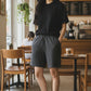 Effortless Cotton Drawstring Shorts. Black