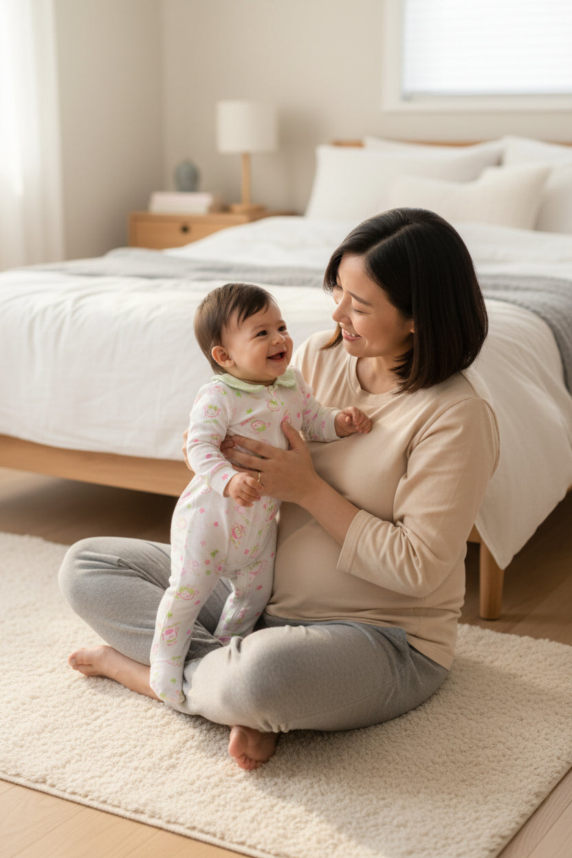 Infant Sleeper - Pink & Green "ladies" print with green collar