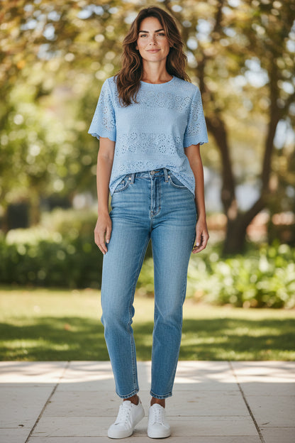 Eyelet Top. Baby Blue