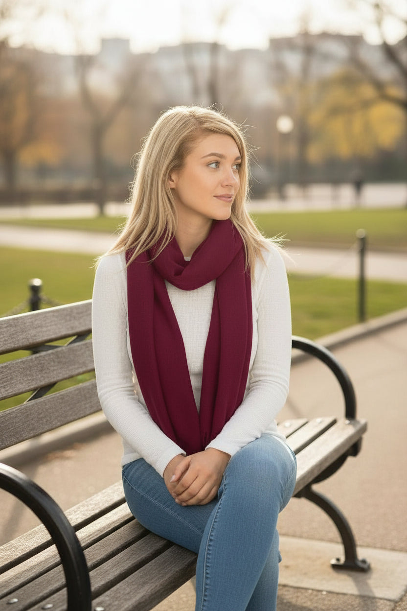 Vegan Cashmere Long Wrap Scarf Burgundy