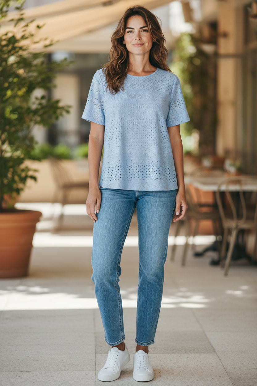 Eyelet Top. Baby Blue