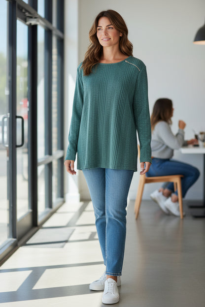 Textured Zip-Detail Pullover