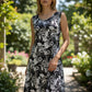 Textured Floral Scroll Print - Black & White Sleeveless Dress