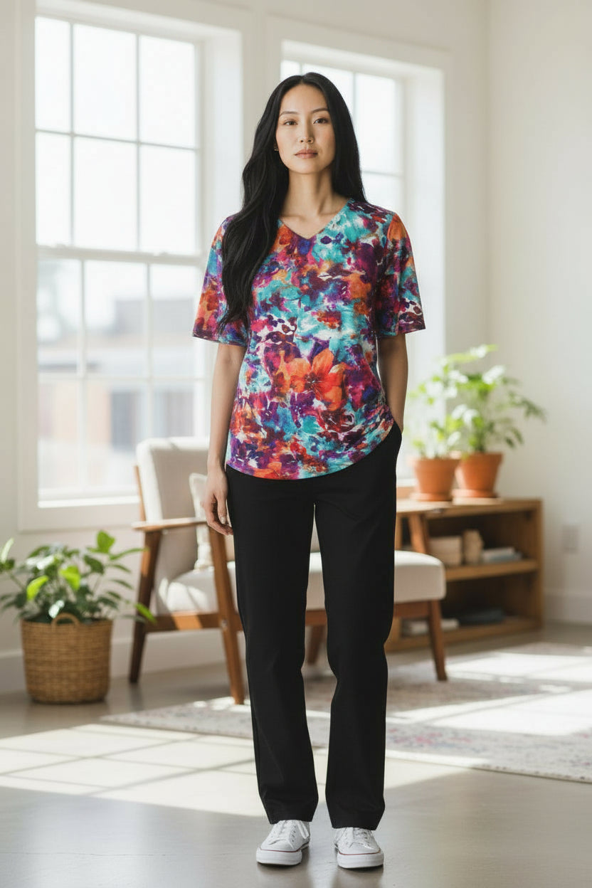 Watercolour Floral Vibrant Made in Canada top