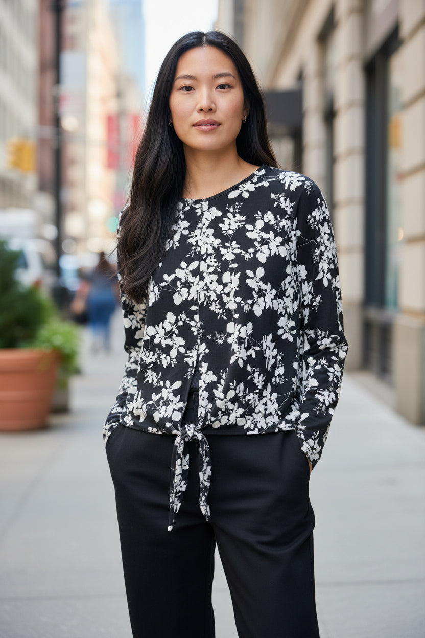 Black and White Floral Blouse by Creation
