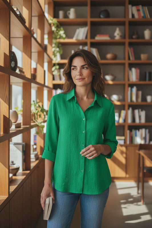 Women's Emerald Green Button-Down Shirt by Fiori