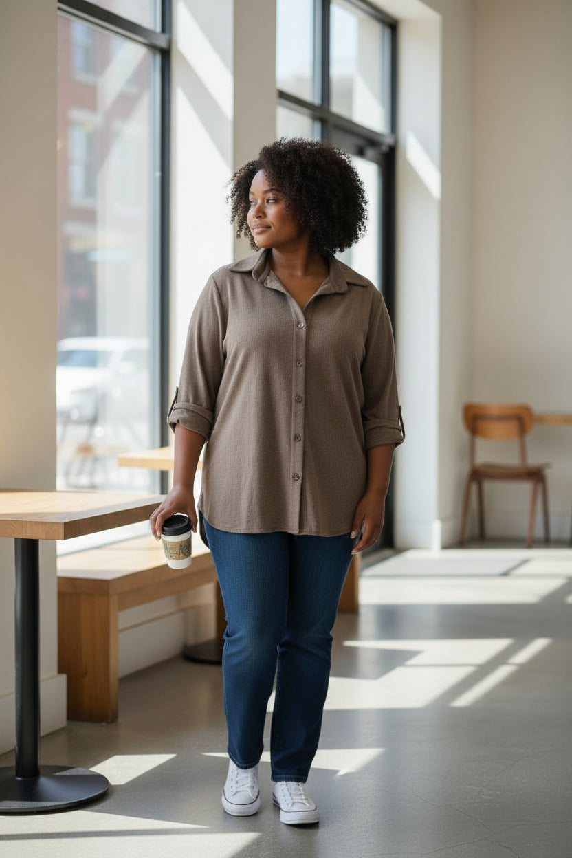 Made-in-Canada Linen Blend Button-Up. Oatmeal