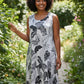 Floral White & Black Sleeveless Dress