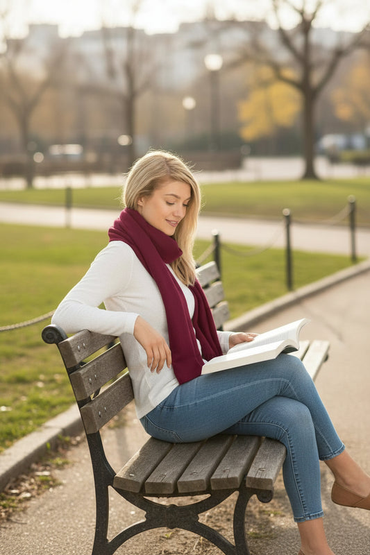 Vegan Cashmere Long Wrap Scarf Burgundy