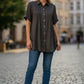 Black Button-Up Tunic with Adjustable Side Tabs