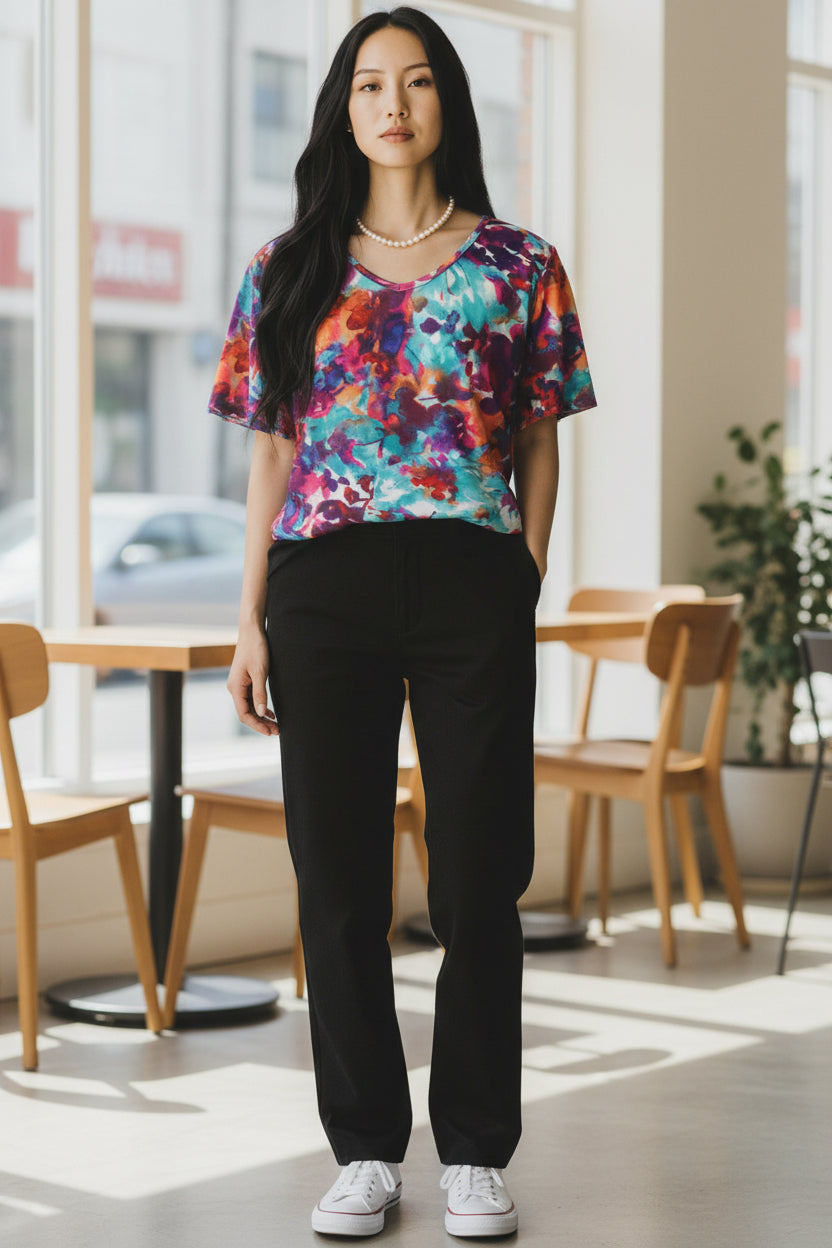 Watercolour Floral Vibrant Made in Canada top