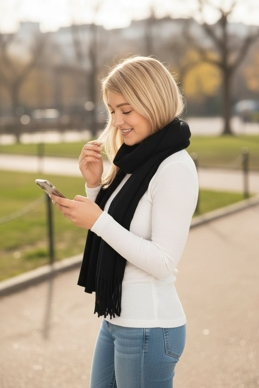 Vegan Cashmere Long Wrap Scarf Black