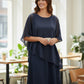 Navy Chiffon Overlay Dress