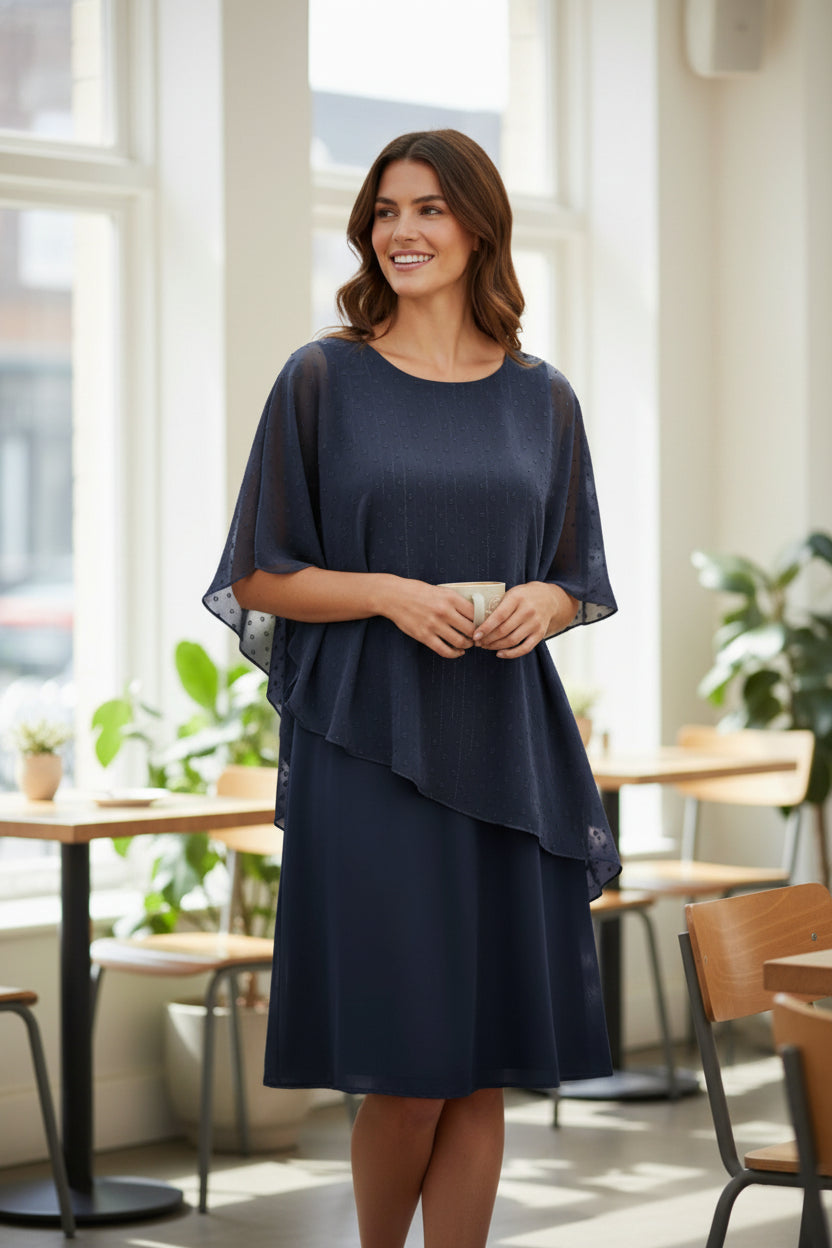 Navy Chiffon Overlay Dress