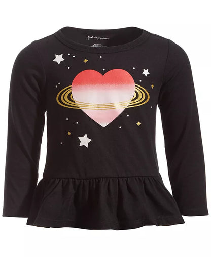 First Impressions Baby Girls Space Heart Long-Sleeve Peplum T-Shirt