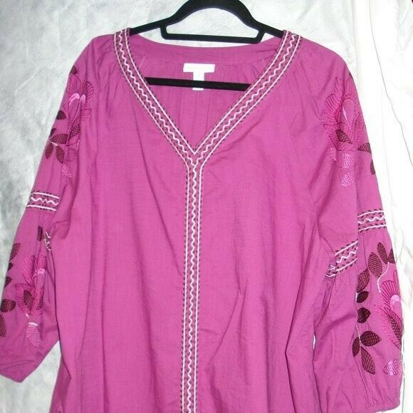 Charter Club Cotton Embroidered Bubble-Sleeve Top. MSRP $120