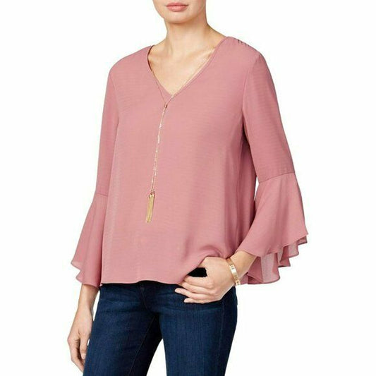 Bcx Juniors' Bell-Sleeve & Bow Necklace Top. MSRP $60