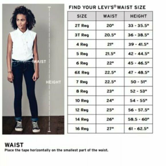 Levi's girl shop jeans size chart