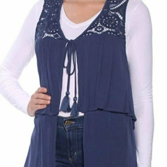 August Silk Tiered Crochet-Contrast Vest. MSRP $65