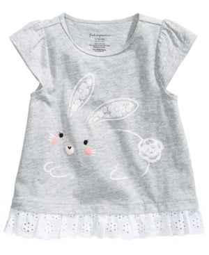 First Impressions Infant Crew Neck T-Shirt. Eyelet trim with bunny.