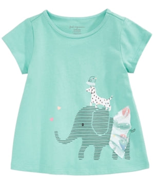 First Impressions Infant Crew Neck T-Shirt. Green with Elephant graphic