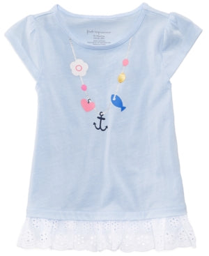 First Impressions Infant Crew Neck T-Shirt. Blue with graphic necklace