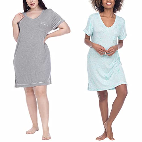 Honeydew Women's 2 Pack Super Soft Jersey Sleep Shirt/Nightgown. Heather Grey/Moonfish Leopard