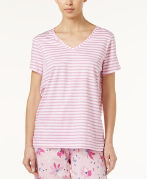 Hue Women's Striped V-Neck Pajama Top. Pink Stripes
