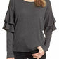 CeCe Women's Tiered Ruffled Shoulder Ribbed Top.
