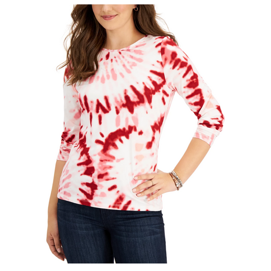 Style& Co Printed Long Sleeve Crewneck Top